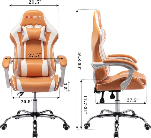 Miniatura 3 de Silla de juegos para adultos, silla ergonómica de respaldo alto para juegos de computadora con reposacabezas y soporte lumbar, color naranja