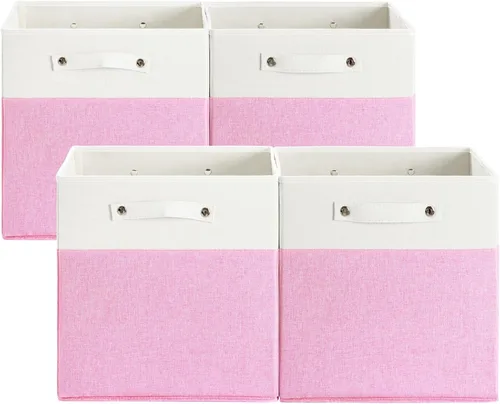 Miniatura 8 de FinishingBo Contenedores de almacenamiento de lino fino de 13 x 13 pulgadas con asas, cajas de cubo de tela, organizadores de cestas para estantes