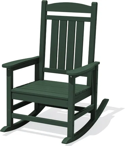Miniatura 44 de KINGYES Mecedoras de polietileno de alta densidad para exteriores, sillas mecedoras para patio con soporte de 330 libras, balancín suave para porche