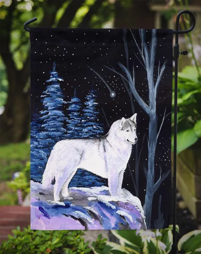 Miniatura 3 de Caroline's Treasures SS8400GF Bandera de jardín de Husky Siberiano con Noche Estrellada Bandera Decorativa para Patio Exterior Jardín, Jardín