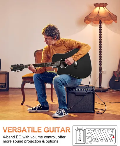 Miniatura 3 de Vangoa Guitarra acústica y eléctrica de 12 cuerdas para zurdos, corte Dreadnought de 42 pulgadas de tamaño completo, tapa de abeto y cuerpo