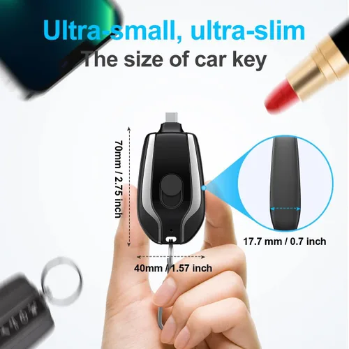 Miniatura 2 de Cargador portátil con llavero para USB C, mini cápsula de energía de emergencia de 2000mAh, pequeño cargador de teléfono celular Android, banco