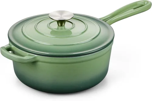 Miniatura 29 de Onader Sartén de hierro fundido esmaltado, cacerola pequeña de 1 cuarto de galón con tapa, olla de hierro fundido, horno holandés esmaltado, Blanco