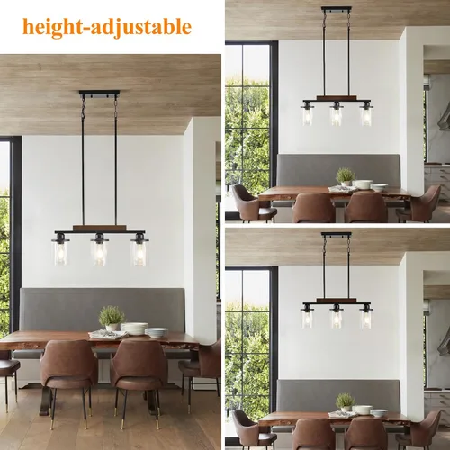 Miniatura 3 de Lámpara de comedor,Lámpara de cocina de 3 luces para iluminación de granja, iluminación colgante industrial de madera de metal negro mate,Luces
