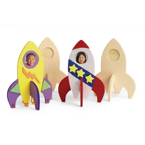 Colorations Personaliza y decora individualmente marcos de fotos de naves estrellas/cohetes, gran proyecto de manualidades para niños, 12 marcos de