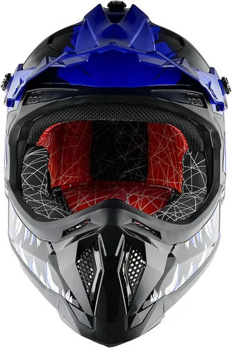 Miniatura 7 de 1Storm Casco de motocross para adultos, ATV Dirt Bike BMX Downhill Mountain Helmet Track Style JH601; dinosaurio azul + gafas + guante azul