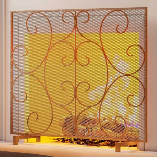 Miniatura 2 de Kingson Panel individual decorativo plano para chimenea, cubierta sola hecha a mano, malla de metal duradera, resistente al calor, malla de Bronce