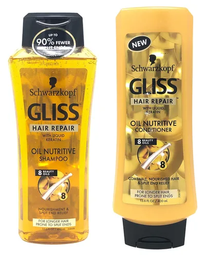 Gliss Reparación del cabello - Aceite nutritivo para cabello propenso a puntas abiertas - Set de champú y acondicionador - Peso neto 13.6 fl oz