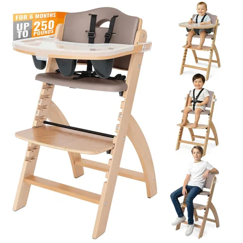Miniatura 17 de Abiie Beyond Junior - Silla alta de madera con bandeja - Silla alta ajustable y convertible para bebés y niños pequeños - 6 meses a 250 libras