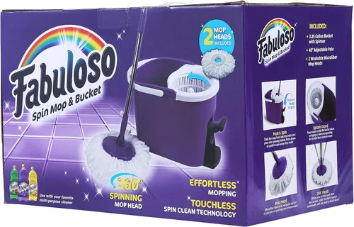 Miniatura 5 de Fabuloso Juego de trapeador giratorio y cubo, escurridor giratorio activado por pedal manos libres, poste ajustable, lavable a máquina y cabezal
