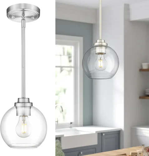 Miniatura 12 de Lámpara Colgante Moderna de Oro Pulido, Lámpara Colgante de Globo de 18 cm de Siglo Medio con Vidrio Transparente para Isla de Cocina, Comedor