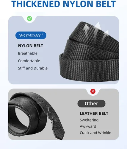 Miniatura 3 de WONDAY Paquete de 2 cinturones de trinquete para hombre, cinturones de nailon con hebilla de liberación rápida para golf, trabajo, uso táctico casual