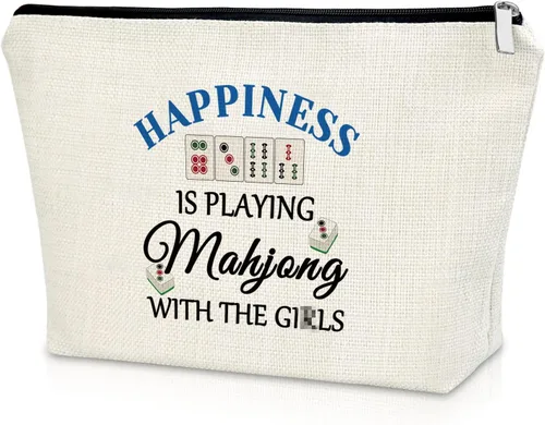 Miniatura 10 de Sazuwu Mahjong - Bolsa de maquillaje negra para regalo con temática de Mahjong, regalo para amantes de Mahjong, bolsa de cosméticos, regalos