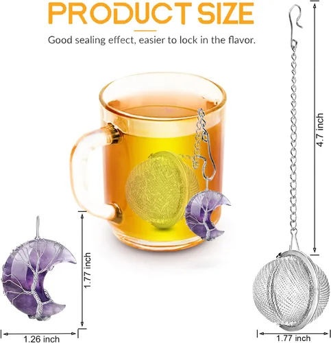 Miniatura 2 de Infusor de té, colador de té, difusor de té para té suelto, amatista, árbol de la vida, envuelto en alambre, colgante de luna creciente envuelto