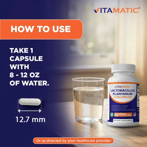 Miniatura 4 de Vitamatic Lactobacillus Plantarum - 20 mil millones por cápsula DR - 60 unidades - Soporte digestivo - Fabricado con fibra prebiótica de inulina