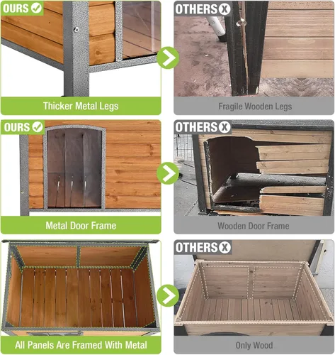 Miniatura 3 de GUTINNEEN Casa para perros a prueba de mordidas con marco de hierro de metal para perros al aire libre para jaula de perros pequeños, medianos