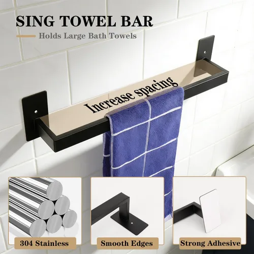 Miniatura 3 de Juego de 5 piezas de accesorios de baño autoadhesivos -SUS304 de acero inoxidable, toallero incluye toallero de 24 pulgadas, soporte para papel