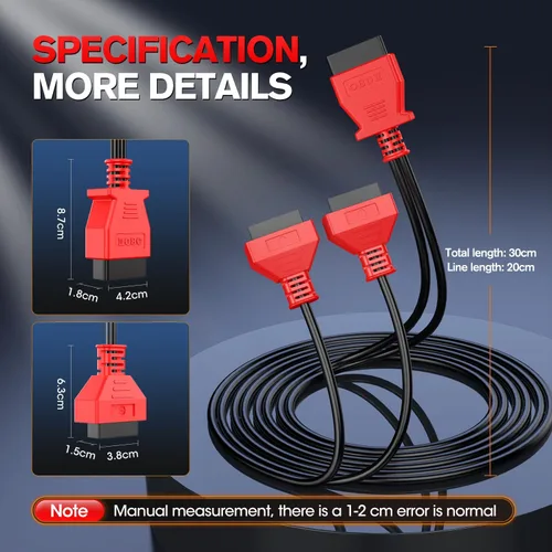 Miniatura 6 de Autel Divisor OBD2 original de 16 pines OBD II, 1 adaptador de cable de extensión macho a 2 hembras, cable de extensión OBDII (1 pie/11.8 in)