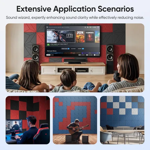 Miniatura 6 de Paquete de 12 paneles acústicos de 12 x 12 x 0.4 pulgadas para absorción de sonido de pared, panel de sonido cuadrado autoadhesivo P-Stripes, alta