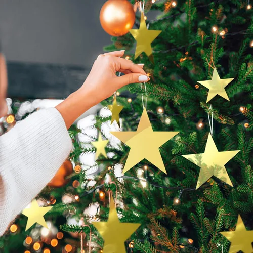 Miniatura 5 de 120 recortes dorados con purpurina de cinco estrellas, recortes de estrellas de papel para tablón de anuncios, estrellas, aula, pared, fiesta