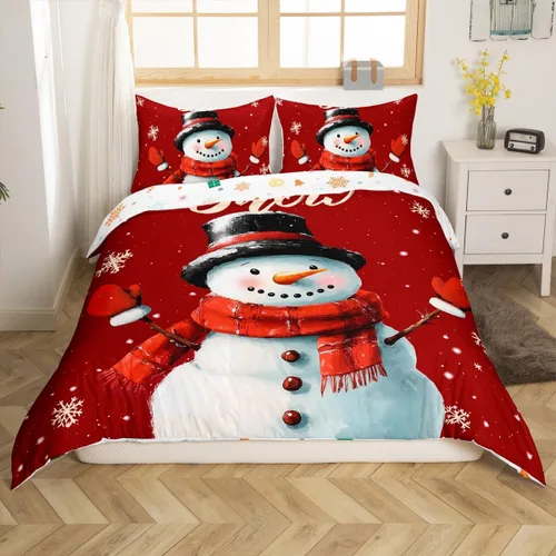 Miniatura 22 de Funda de edredón de Feliz Navidad para niños, jóvenes y adultos, juego de ropa de cama de Papá Noel de Navidad, diseño de copos de nieve, árbol