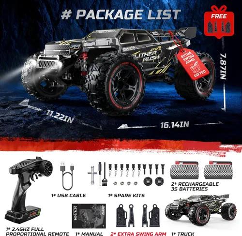 Miniatura 4 de DEERC 209E 1:10 Camión de control remoto rápido sin escobillas RC para adultos y niños, velocidad alta de más de 37 mph, 4WD todo terreno con 2