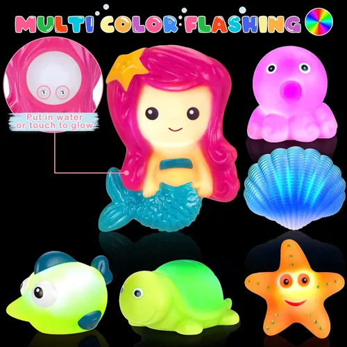 Miniatura 2 de Juguetes de baño iluminados para niños pequeños, niñas y bebés, juguetes de baño brillantes sin agujeros con libro de baño y organizador, juguetes