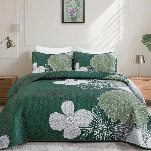 Miniatura 25 de Juego de edredón de 3 piezas con patrón floral azul marino, tamaño Queen, juego de ropa de cama reversible de microfibra con patrón de flores
