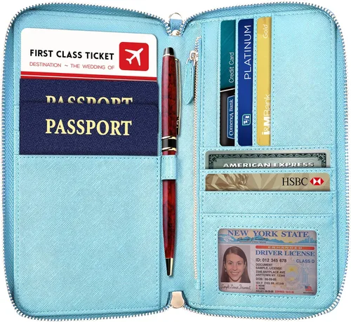 Miniatura 2 de Travel wallet Document Organizer RFID Passport Case Family Holder (Pearl Blue)
