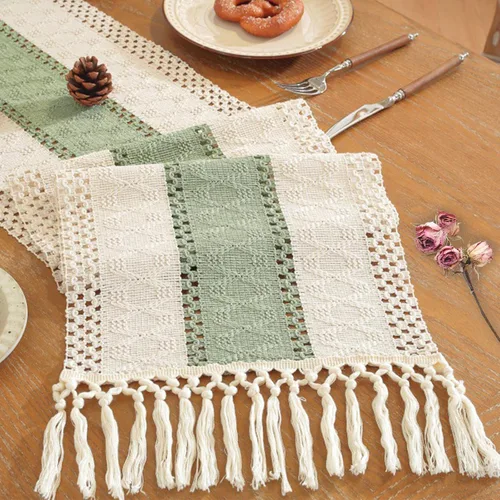 Miniatura 15 de Niviy Caminos de Mesa Bohemios de 120 Pulgadas de Largo Camino de Mesa de Macramé de Granja de Algodón y Lino Tejido Caminos de Mesa para Mesa