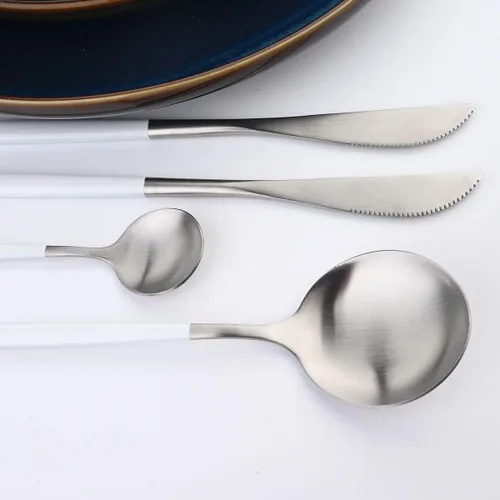 Miniatura 7 de Cubiertos de plata blanca pulida mate, diseño ligero, 36 piezas de acero inoxidable, juego de cubiertos de servicio para 6, incluyendo tenedores