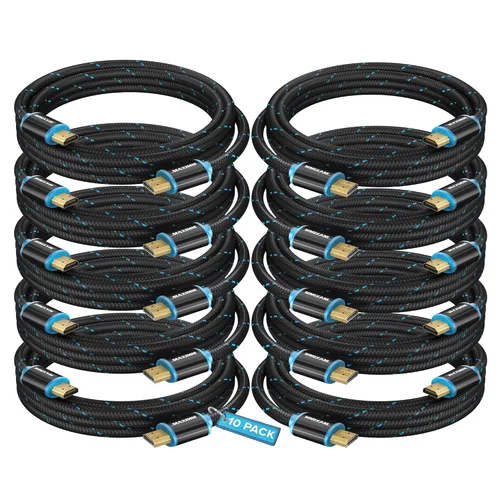 Miniatura 7 de Cable HDMI 4K Ultra HD de 1 pie (paquete de 100) Cable HDMI 2.0 trenzado de nailon, alta velocidad 18Gbps 4K60Hz HDR, 3D, 2160p, 1080p, HDCP 2.2