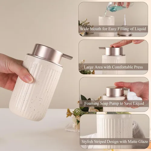 Miniatura 2 de BosilunLife Dispensador de Jabón de Manos de Espuma - Dispensador de Jabón de Espuma de Cerámica para Baño de 12 oz Dispensador de Jabón Líquido