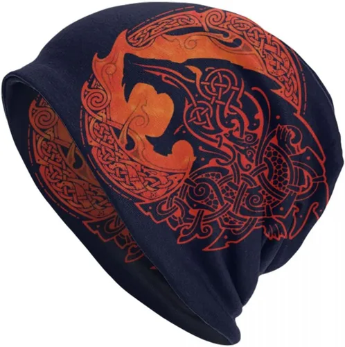 Gorros de lobo vikingo Fenrir Wolf delgado gorro 3D holgado para correr parejas sombreros cálidos holgados (color lobo azul, tamaño 21-23 pulgadas)