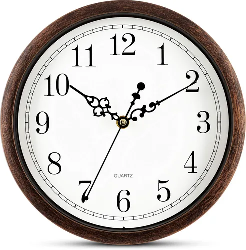Bernhard Products Reloj de pared silencioso de 10 pulgadas, movimiento silencioso, sin tictac, de cuarzo, funciona con pilas, redondo, fácil de