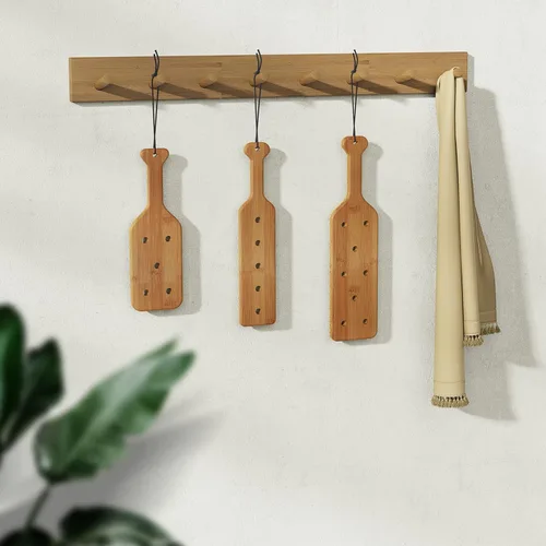 Miniatura 7 de Paleta de bambú de 14 pulgadas con agujeros, paleta de madera maciza con superficie lisa, 1 paquete, 1
