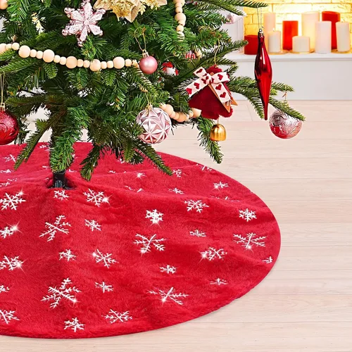 Miniatura 11 de Falda de árbol pequeña de 24 pulgadas, falda de árbol de piel sintética blanca de Navidad de 4 pies, mini copos de nieve de lentejuelas doradas