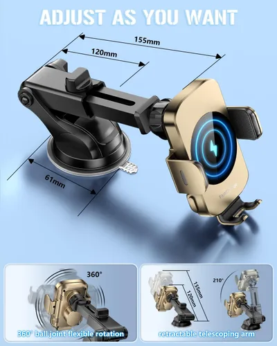 Miniatura 5 de Soporte inalámbrico 3 en 1 para cargador de automóvil, soporte de teléfono de carga rápida de 15 W para iPhone 17 16 15 14, Samsung Galaxy S24 S23
