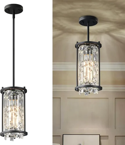 Miniatura 11 de LMQNINE Candelabro Moderno para Vestíbulo, Candelabro de Cristal Dorado Lámpara Colgante de Entrada, Candelabros Redondos de Altura Ajustable