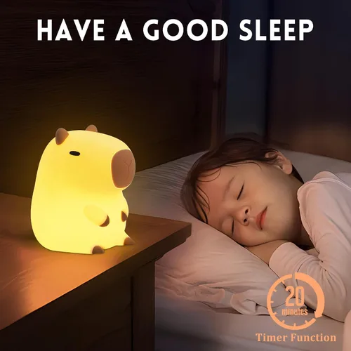 Miniatura 4 de Linda Luz Nocturna de Capibara, Regalos de Capibara para Niños y Amigos, Lámpara de Animales de Silicona para Guardería con Temporizador Recargable