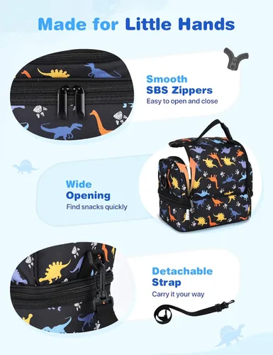 Miniatura 5 de VASCHY - Lonchera para niños, bolsas de almuerzo aisladas de dos compartimentos para niños y niñas con correa para el hombro para la escuela