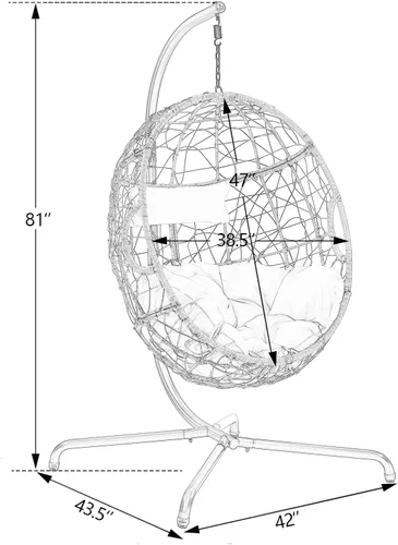 Miniatura 6 de Ulax Furniture - Silla colgante de mimbre para exteriores, con soporte, para patio, hamaca de ratán, con cojín suave y esponjoso
