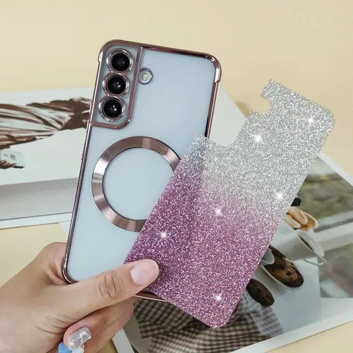 Miniatura 5 de Funda magnética con purpurina para Samsung Galaxy S21 Fe, funda de lujo de protección completa con protector de lente de cámara, antiarañazos, a
