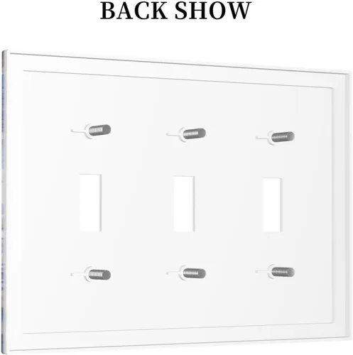 Miniatura 4 de Cubierta de interruptor de luz de 3 cuadrillas con diseño de flores azules púrpuras, cubierta de placa de pared de triple palanca, arbustos florales