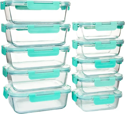 Miniatura 9 de UMEIED Paquete de 10 recipientes de vidrio para almacenamiento de alimentos con tapas a prueba de fugas, juego de recipientes de vidrio herméticos