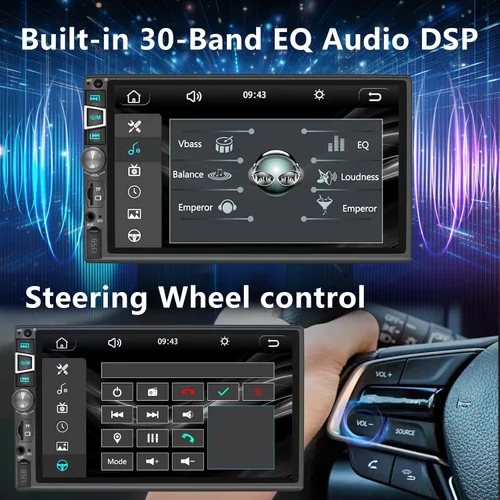 Miniatura 4 de Estéreo de auto de doble DIN compatible con Carplay inalámbrico y Android Auto y Mirror Link, pantalla táctil HD 1024 x 600 de 7 pulgadas