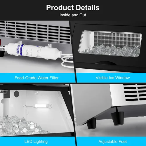 Miniatura 8 de COTLIN - Máquina comercial para hacer hielo de 200 libras en 24 horas, 60 cubitos por ciclo, con depósito de almacenamiento con aislamiento de más