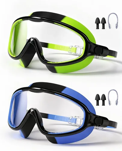 Miniatura 9 de Gafas de natación para niños de 3 a 15 años con tapones para los oídos, marco grande, gafas de natación antivaho/UV para niños, niñas y bebés, 2