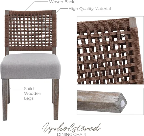 Miniatura 5 de LZAREAL Juego de 4 sillas de comedor estilo granja tapizadas de tela de lino, sillas de cocina y comedor modernas de mediados de siglo con respaldo