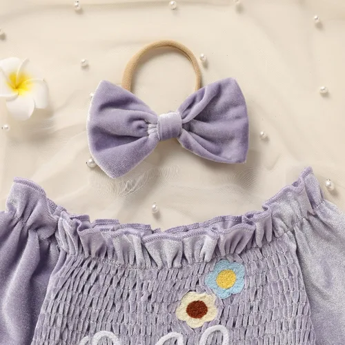 Miniatura 32 de GRNSHTS Ropa de primer cumpleaños para niña de terciopelo de un año de edad, mameluco de manga larga + diadema, 2 piezas de trajes de pastel